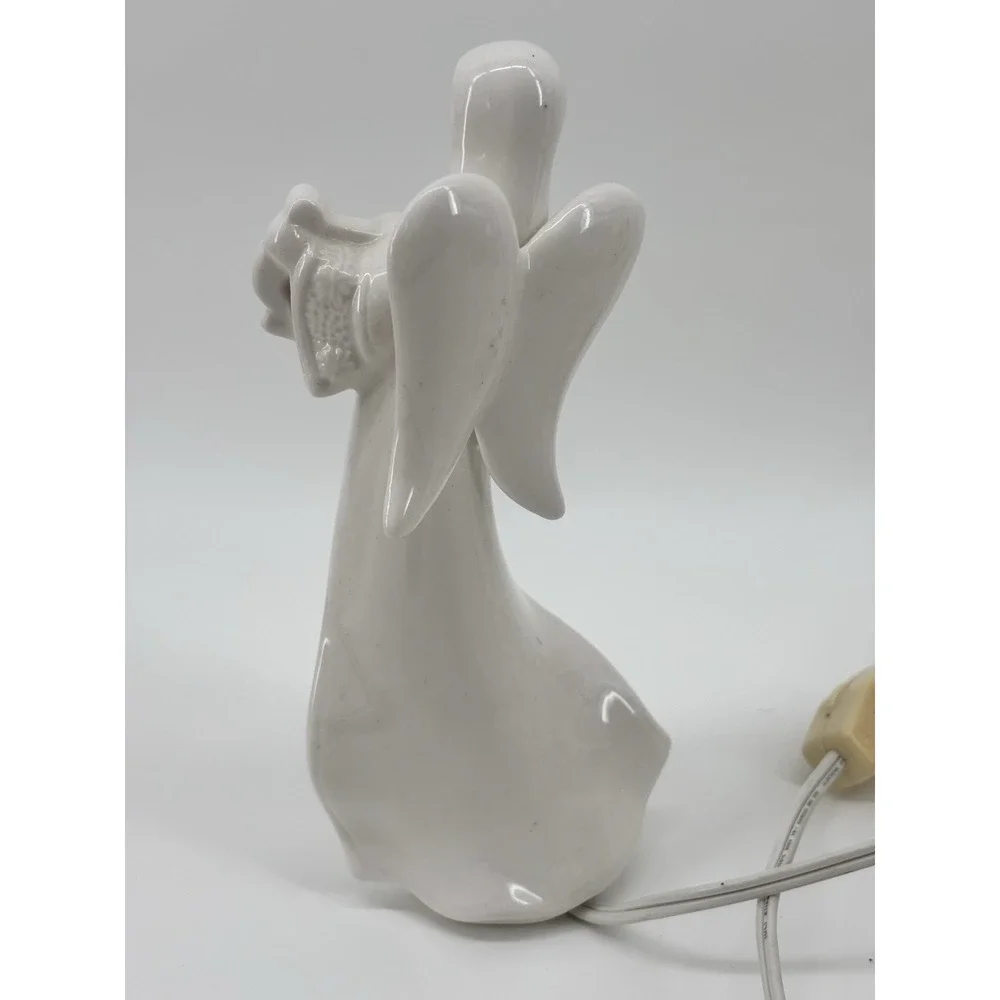Vtg Ceramic Angel Lamp Playin Harp Home Decor Christmas Angelic Approx 8 Inches‎